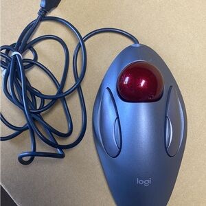 Logitech Wired Trackball Mouse - Silver with Red Ball